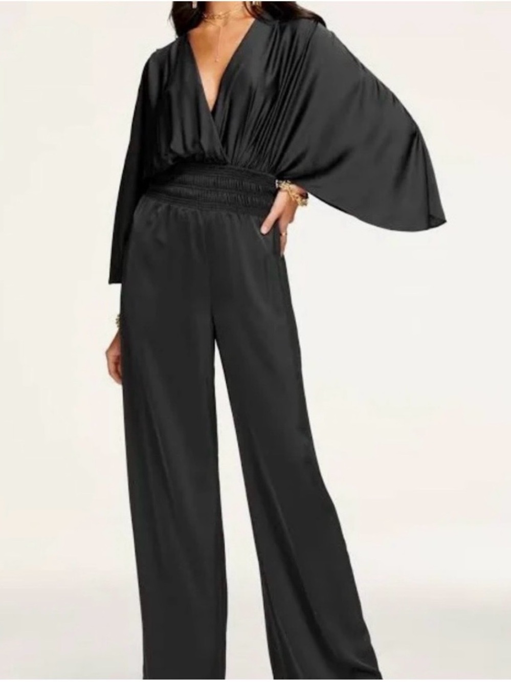 RAMY BROOK Elegant Black Satin Jumpsuit, XL